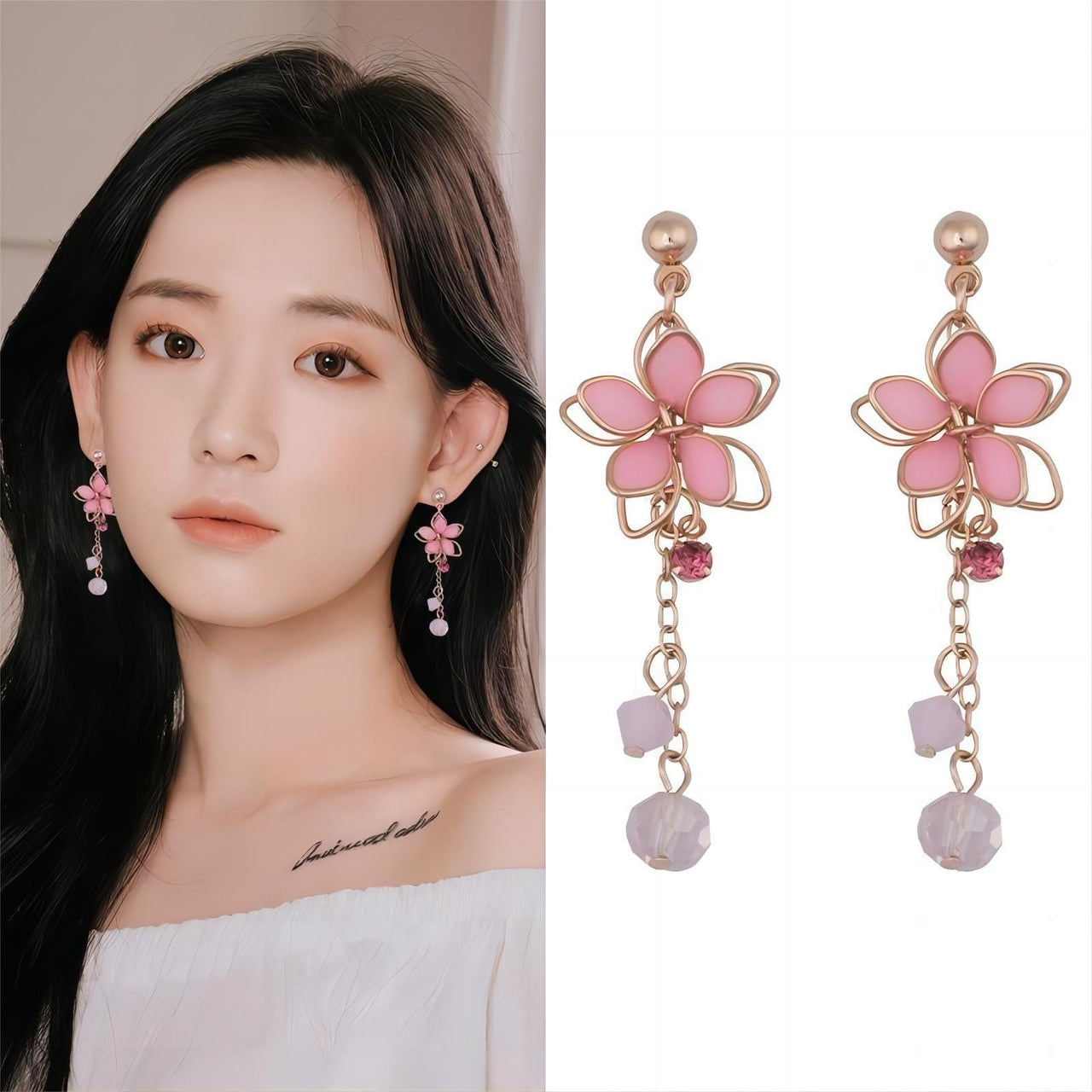 Chic Crystal Cherry Blossom Dangle Earrings - ArtGalleryZen