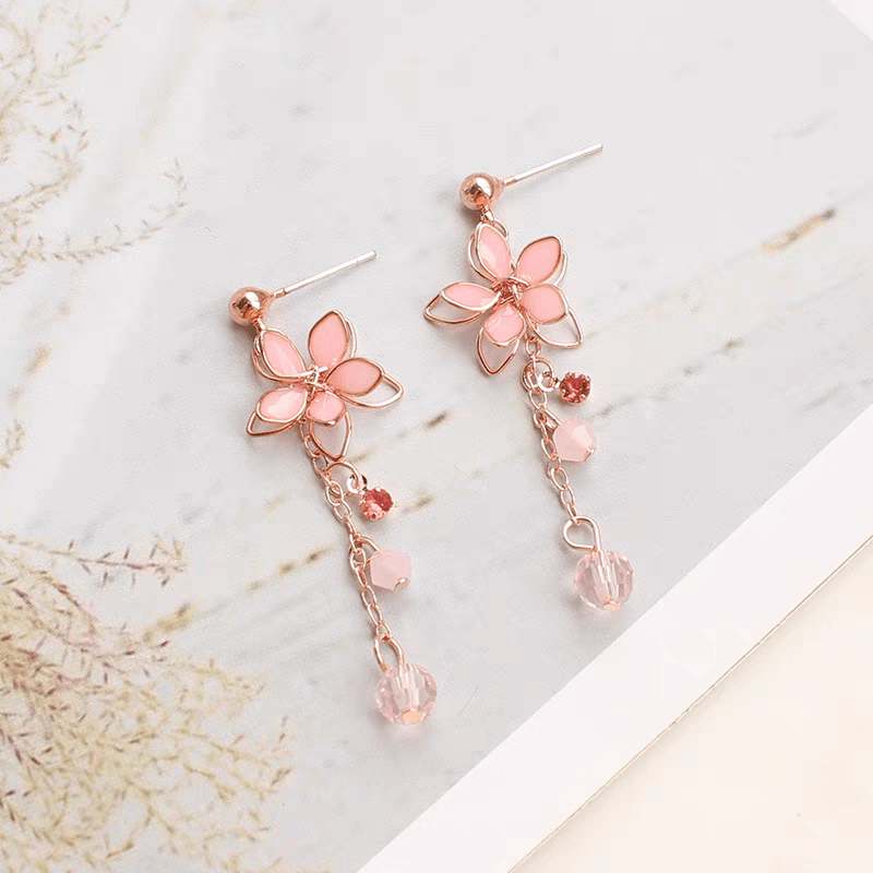 Chic Crystal Cherry Blossom Dangle Earrings - ArtGalleryZen