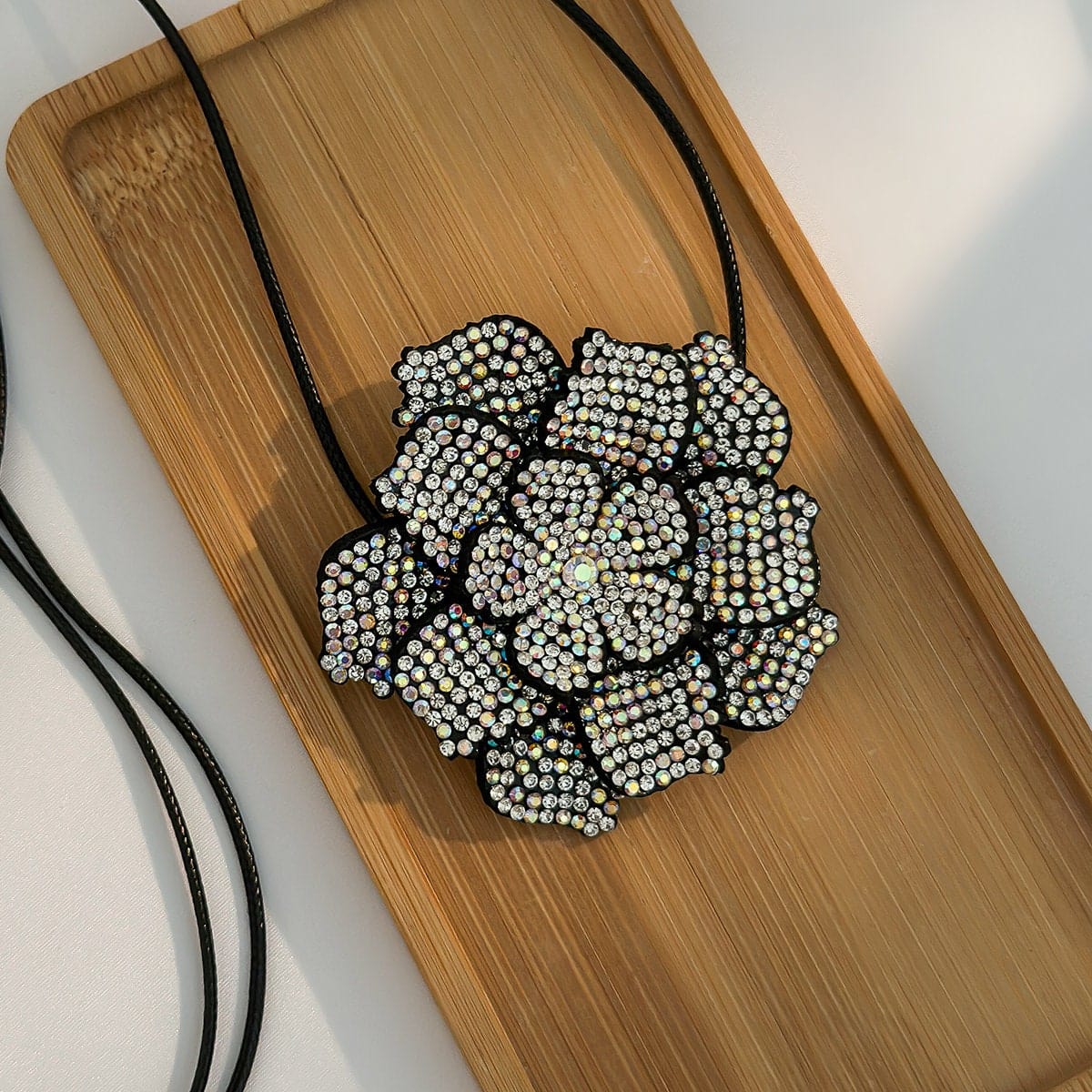 Chic Crystal Flower Wax Cord String Necklace - ArtGalleryZen