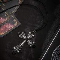 Thumbnail for Chic Crystal Inlaid Hollowed-out Cross Pendant Velvet String Necklace - ArtGalleryZen