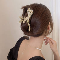 Thumbnail for Chic Crystal Pearl Inlaid Rose Chignon Claw Clip Hair Clip - ArtGalleryZen