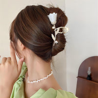 Thumbnail for Chic Crystal Pearl Inlaid Tulip Chignon Claw Clip Hair Clip - ArtGalleryZen