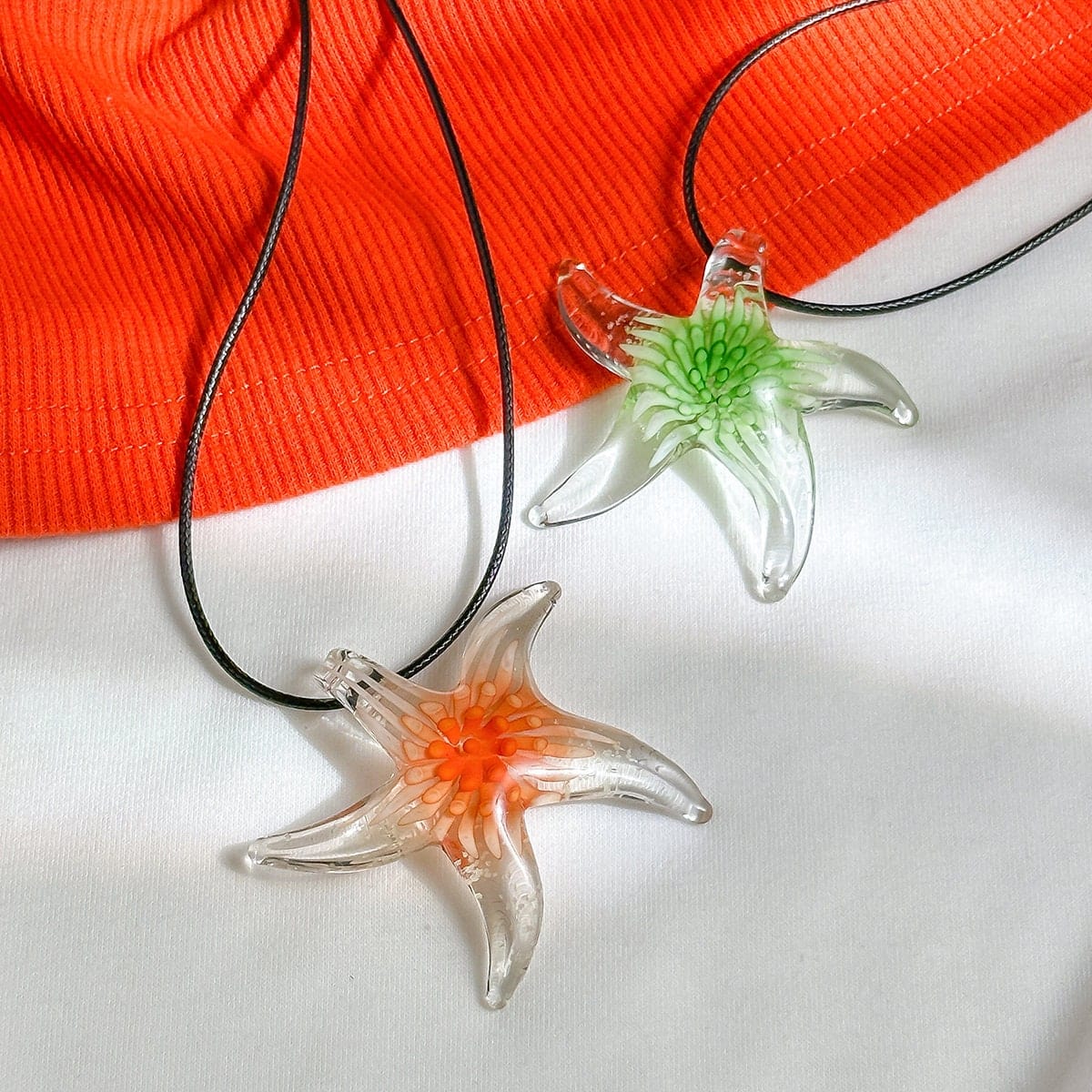 Chic Crystal Starfish Pendant Wax Cord String Choker Necklace - ArtGalleryZen