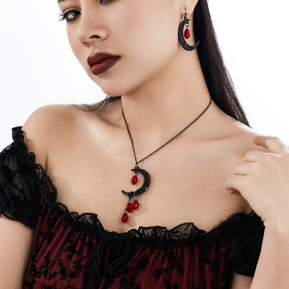 Chic Crystal Tassel Moon Charm Necklace Earrings Set - ArtGalleryZen