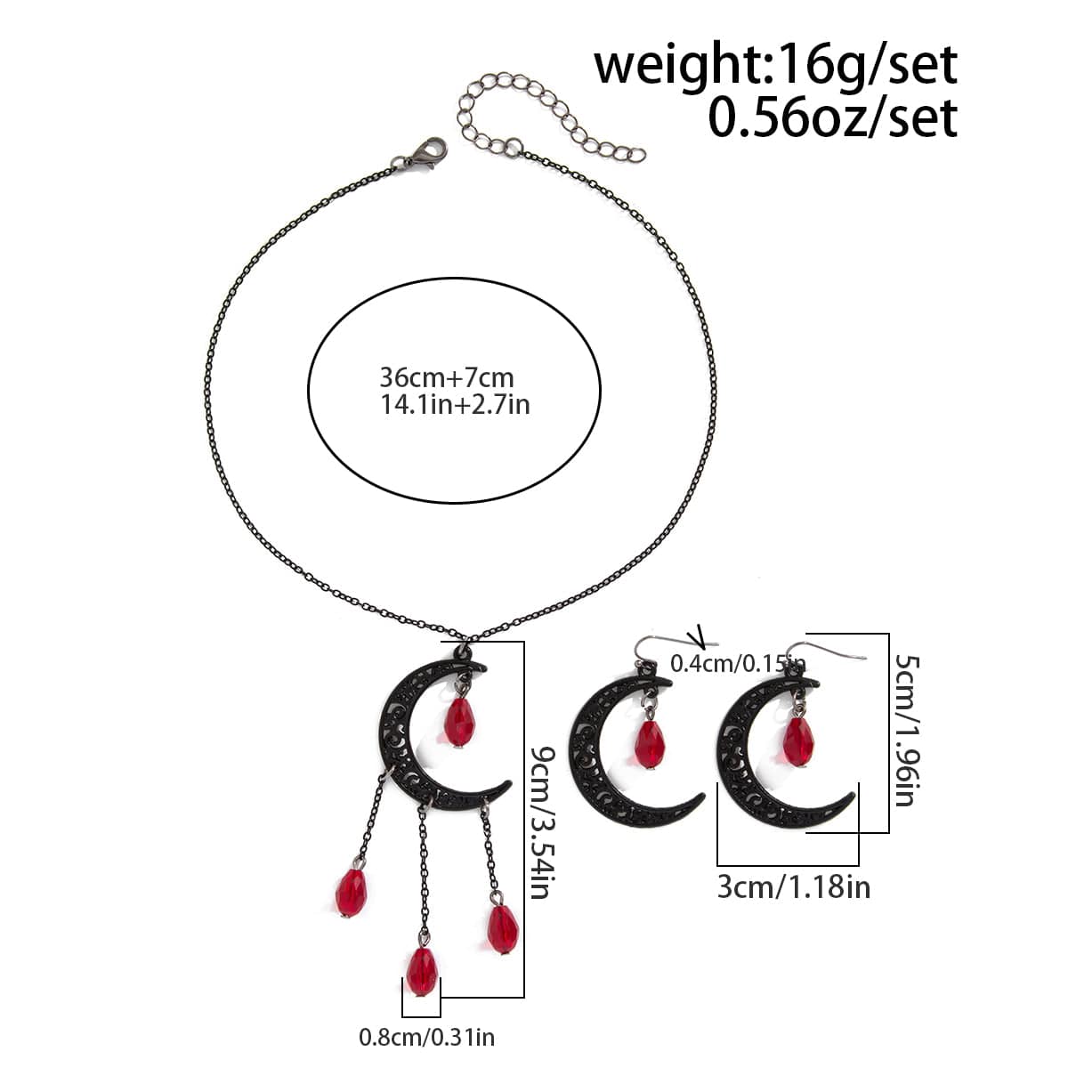 Chic Crystal Tassel Moon Charm Necklace Earrings Set - ArtGalleryZen