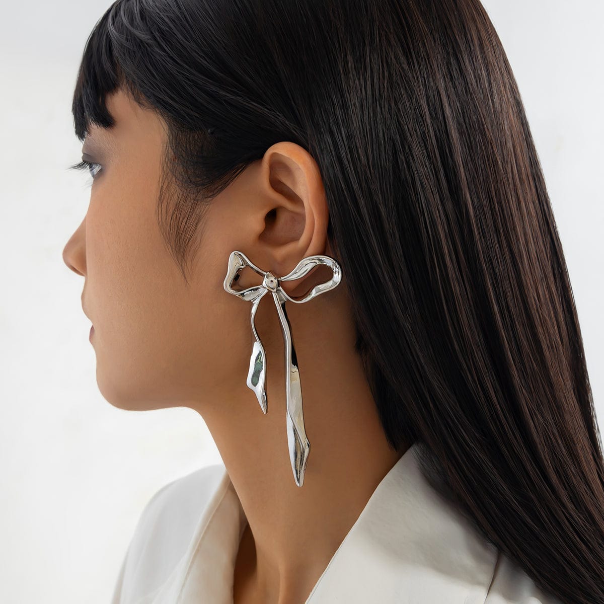 Chic Curved Ribbon Bowknot Stud Earrings - ArtGalleryZen