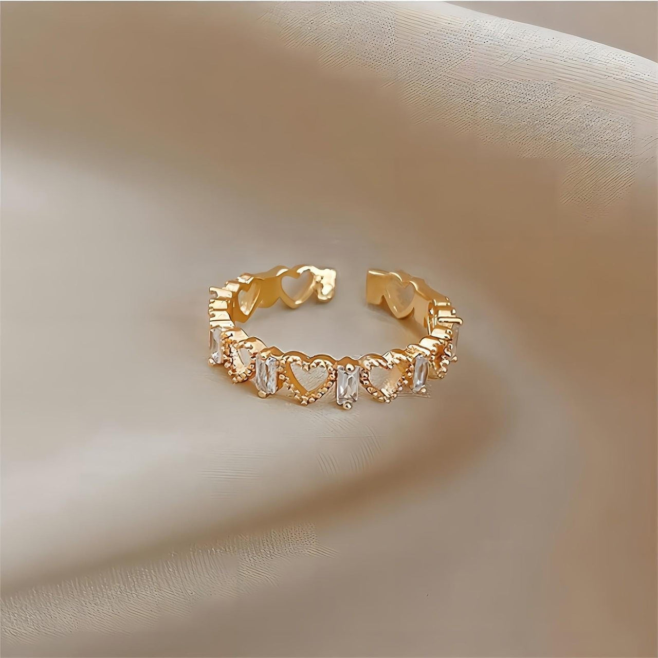 Chic CZ Inlaid Adjustable Hollowed-out Heart Ring - ArtGalleryZen