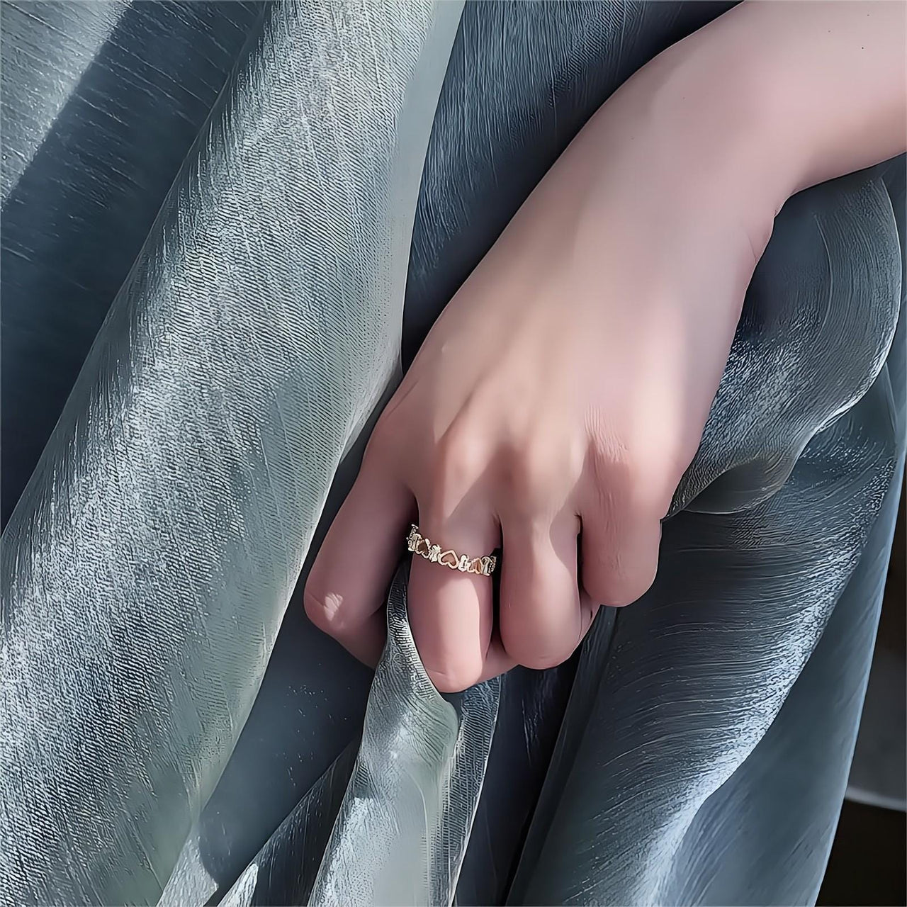 Chic CZ Inlaid Adjustable Hollowed-out Heart Ring - ArtGalleryZen