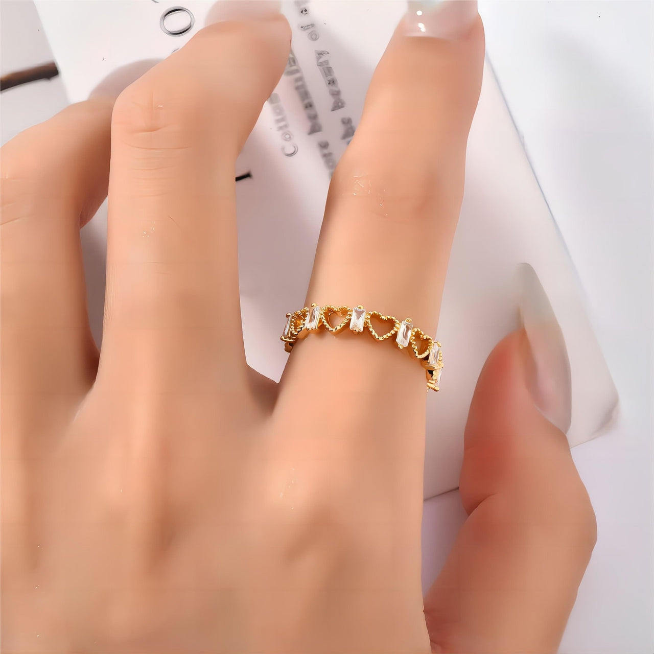 Chic CZ Inlaid Adjustable Hollowed-out Heart Ring - ArtGalleryZen