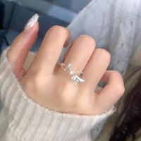 Thumbnail for Chic CZ Inlaid Angel Wing Star Open Ring - ArtGalleryZen