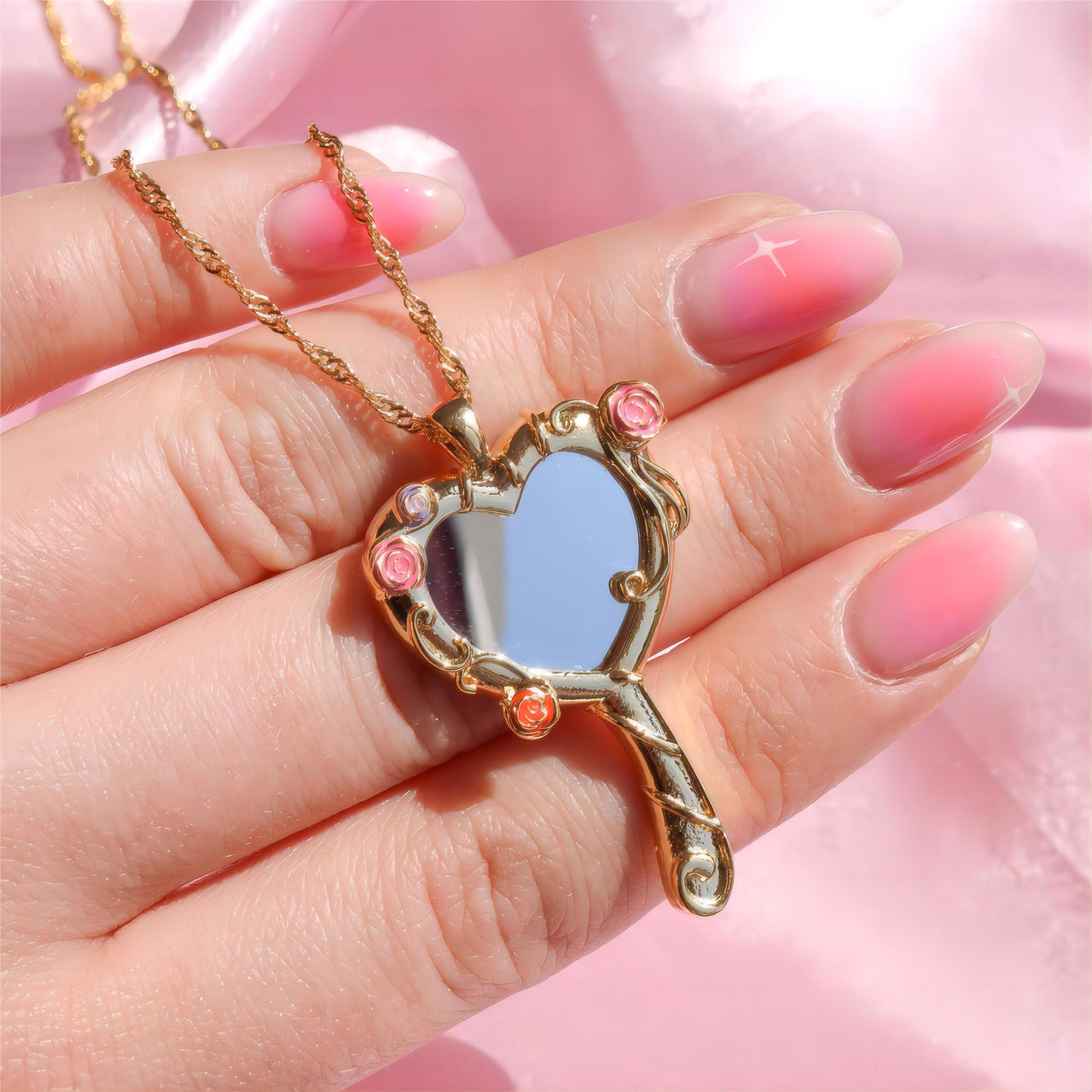 Chic CZ Inlaid Barbie Magic Mirror Necklace - ArtGalleryZen