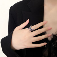 Thumbnail for Chic CZ Inlaid Black Butterfly Ring - ArtGalleryZen