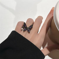 Thumbnail for Chic CZ Inlaid Black Butterfly Ring - ArtGalleryZen