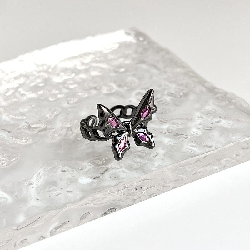 Chic CZ Inlaid Black Butterfly Ring - ArtGalleryZen