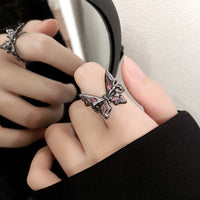Thumbnail for Chic CZ Inlaid Black Butterfly Ring - ArtGalleryZen