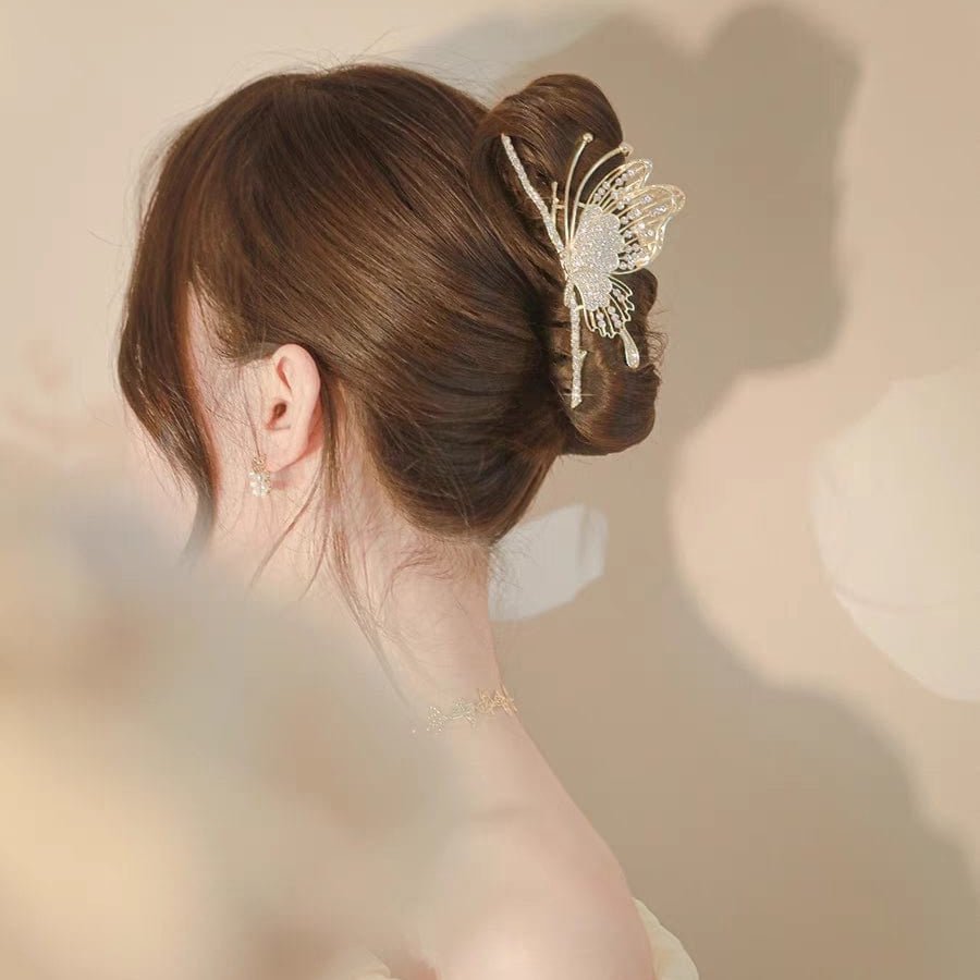 Chic CZ Inlaid Butterfly Chignon Claw Clip Hair Clip - ArtGalleryZen