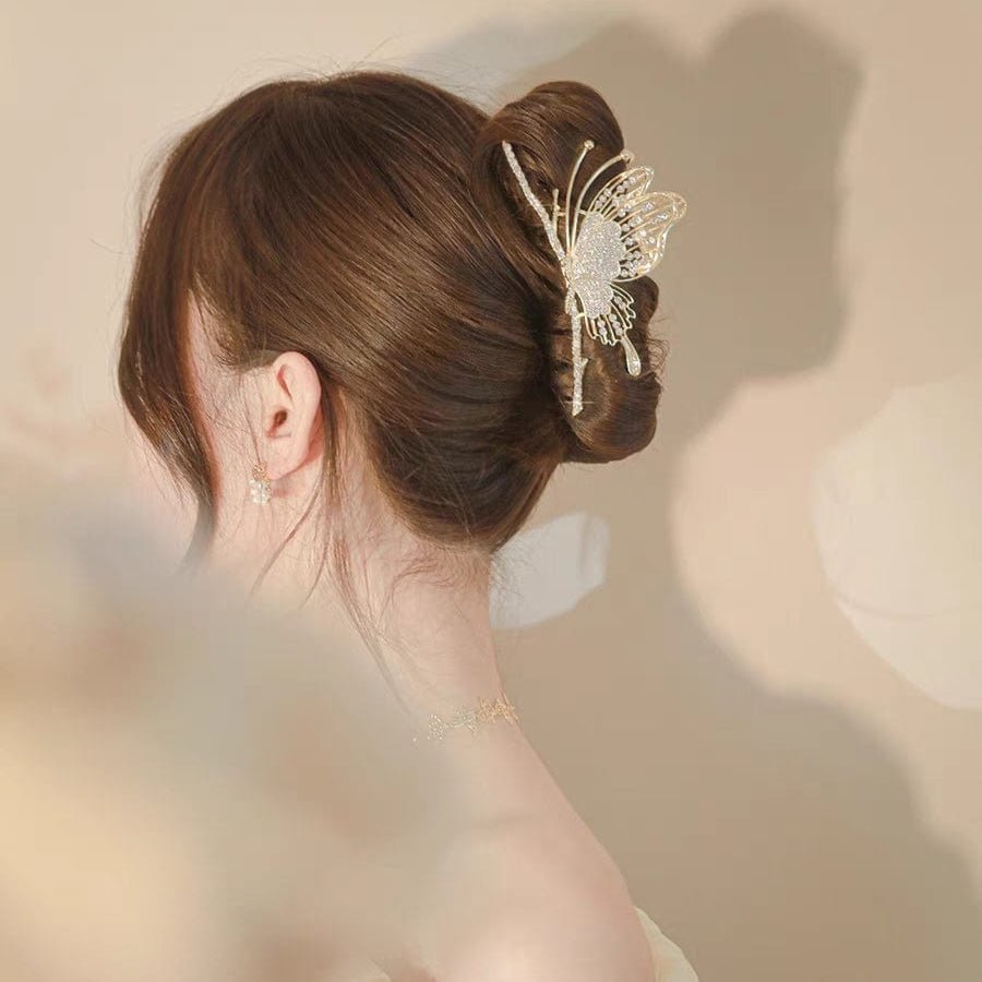 Chic CZ Inlaid Butterfly Chignon Claw Clip Hair Clip - ArtGalleryZen