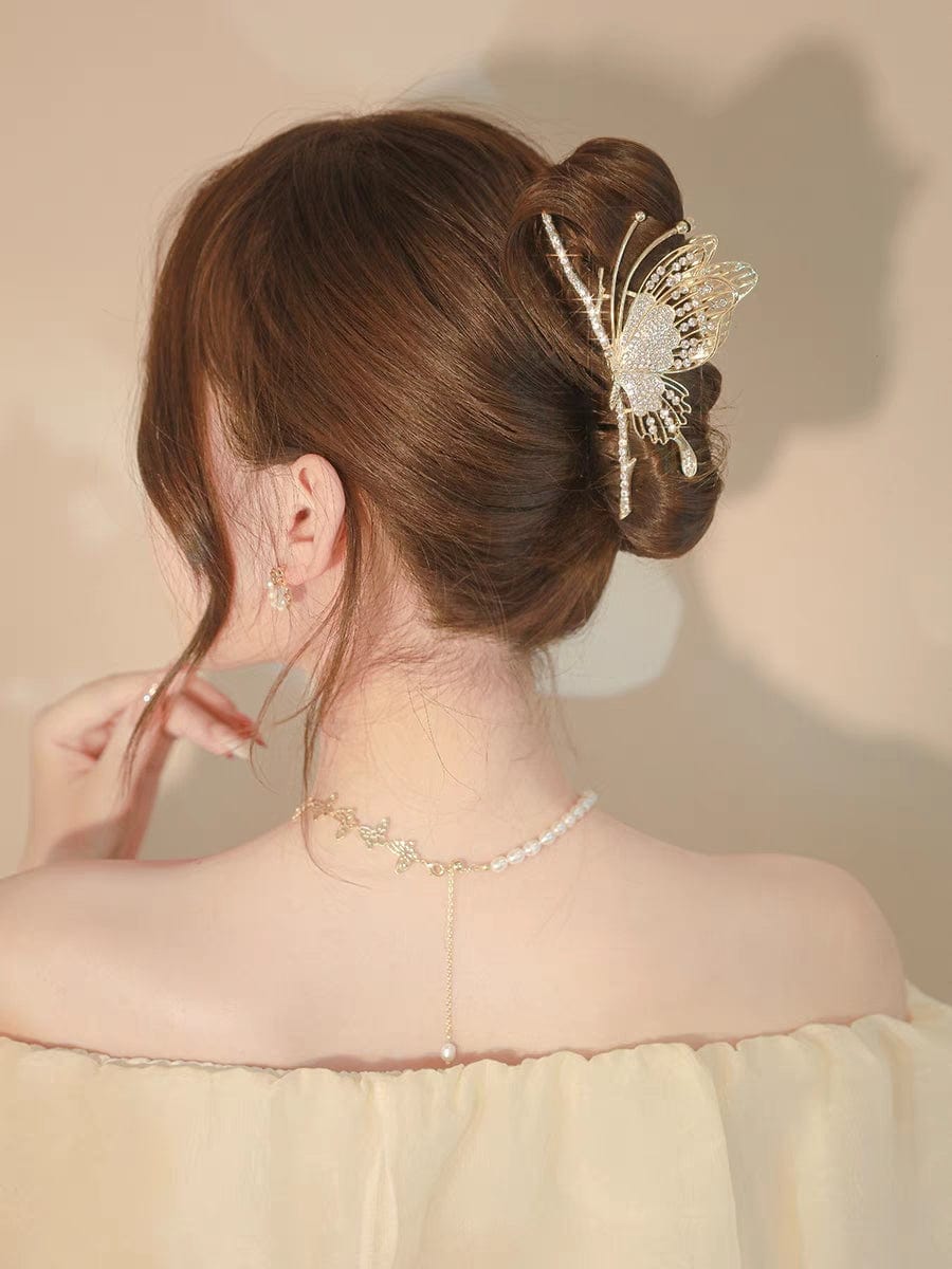 Chic CZ Inlaid Butterfly Chignon Claw Clip Hair Clip - ArtGalleryZen