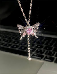 Thumbnail for Chic CZ Inlaid Butterfly Heart Necklace - ArtGalleryZen