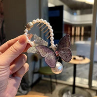 Thumbnail for Chic CZ Inlaid Butterfly Pearl Chignon Hair Claw Clip - ArtGalleryZen
