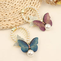 Thumbnail for Chic CZ Inlaid Butterfly Pearl Chignon Hair Claw Clip - ArtGalleryZen