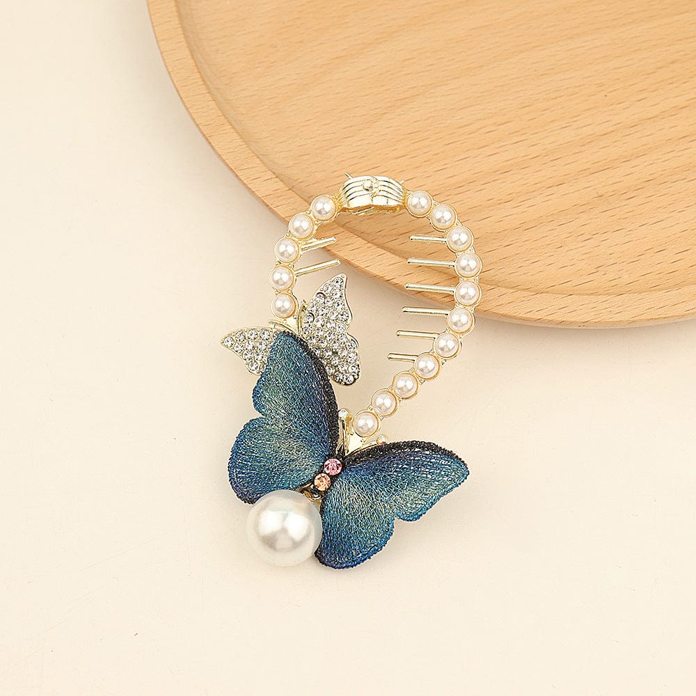 Chic CZ Inlaid Butterfly Pearl Chignon Hair Claw Clip - ArtGalleryZen