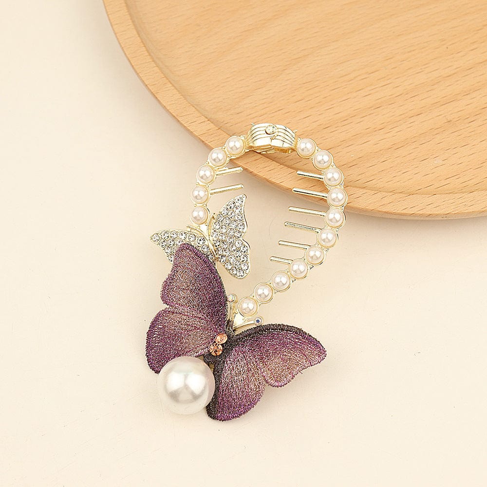 Chic CZ Inlaid Butterfly Pearl Chignon Hair Claw Clip - ArtGalleryZen