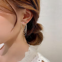 Thumbnail for Chic CZ Inlaid Chain Tassel Heart Earrings - ArtGalleryZen