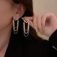Thumbnail for Chic CZ Inlaid Chain Tassel Heart Earrings - ArtGalleryZen