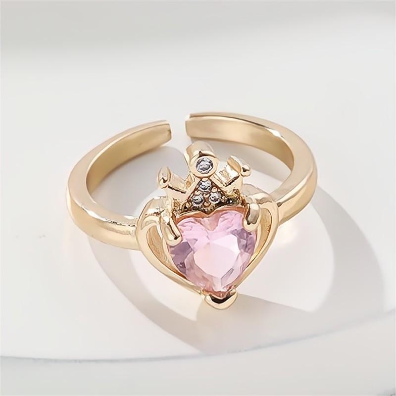 Chic CZ Inlaid Crown Heart Open Ring - ArtGalleryZen