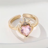 Thumbnail for Chic CZ Inlaid Crown Heart Open Ring - ArtGalleryZen