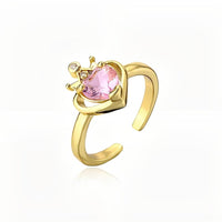 Thumbnail for Chic CZ Inlaid Crown Heart Open Ring - ArtGalleryZen