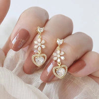 Thumbnail for Chic CZ Inlaid Crystal Floral Heart Dangle Earrings - ArtGalleryZen