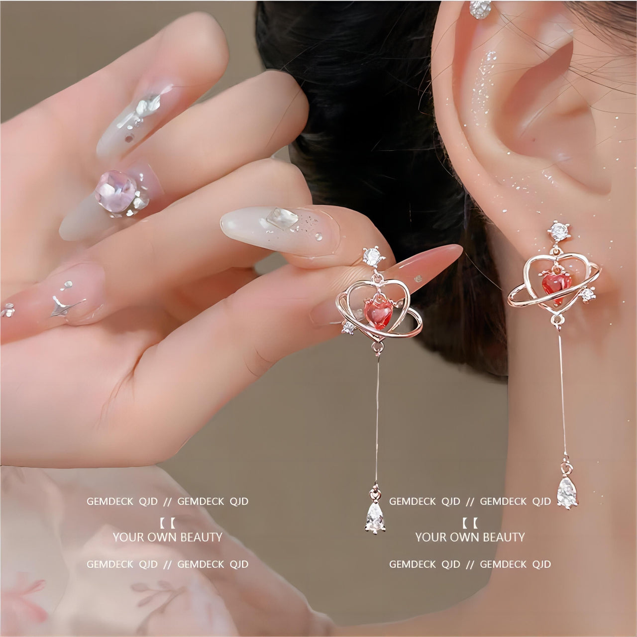 Chic CZ Inlaid Crystal Heart Dangle Earrings - ArtGalleryZen