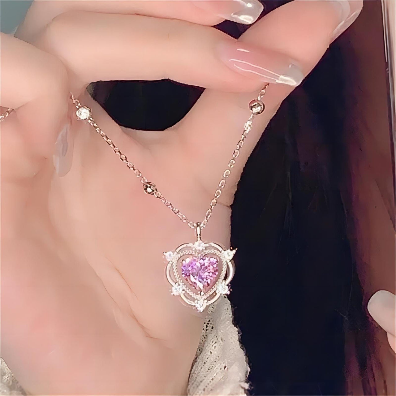 Chic CZ Inlaid Crystal Heart Necklace - ArtGalleryZen