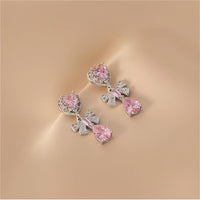 Thumbnail for Chic CZ Inlaid Crystal Ribbon Heart Dangle Earrings - ArtGalleryZen