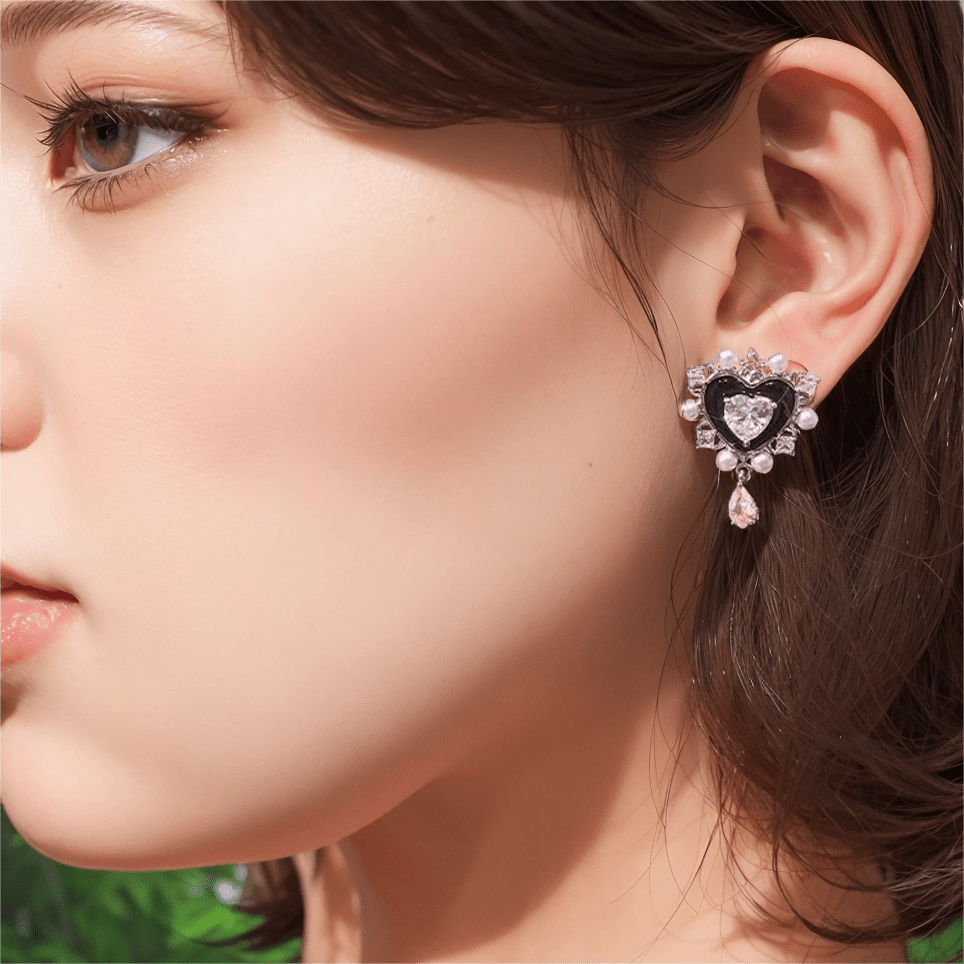 Chic CZ Inlaid Dangle Heart Pearl Earrings - ArtGalleryZen