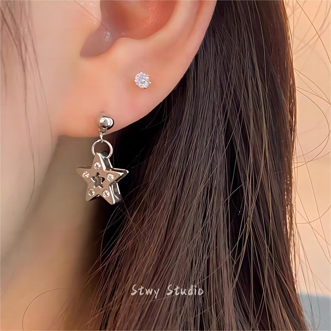 Chic CZ Inlaid Dangle Star Earrings - ArtGalleryZen