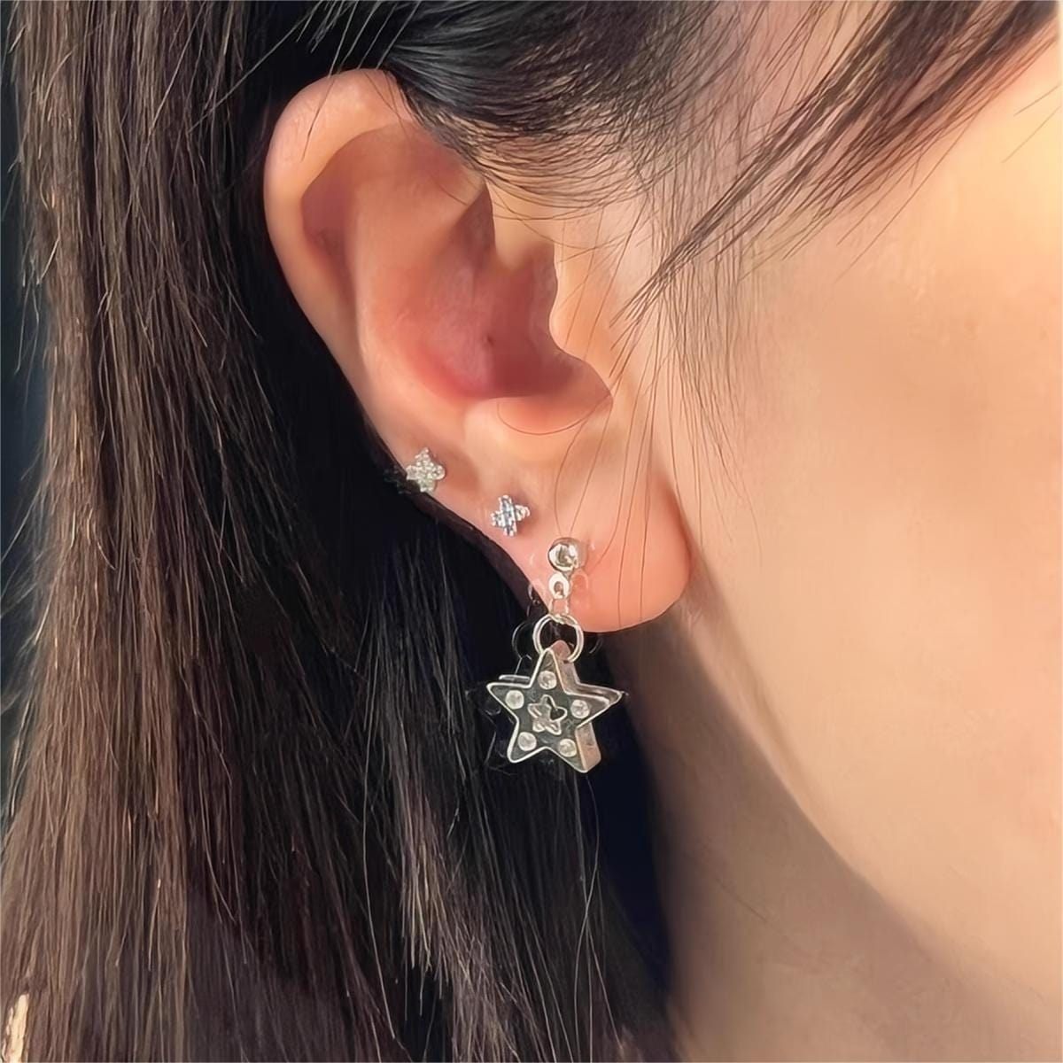 Chic CZ Inlaid Dangle Star Earrings - ArtGalleryZen