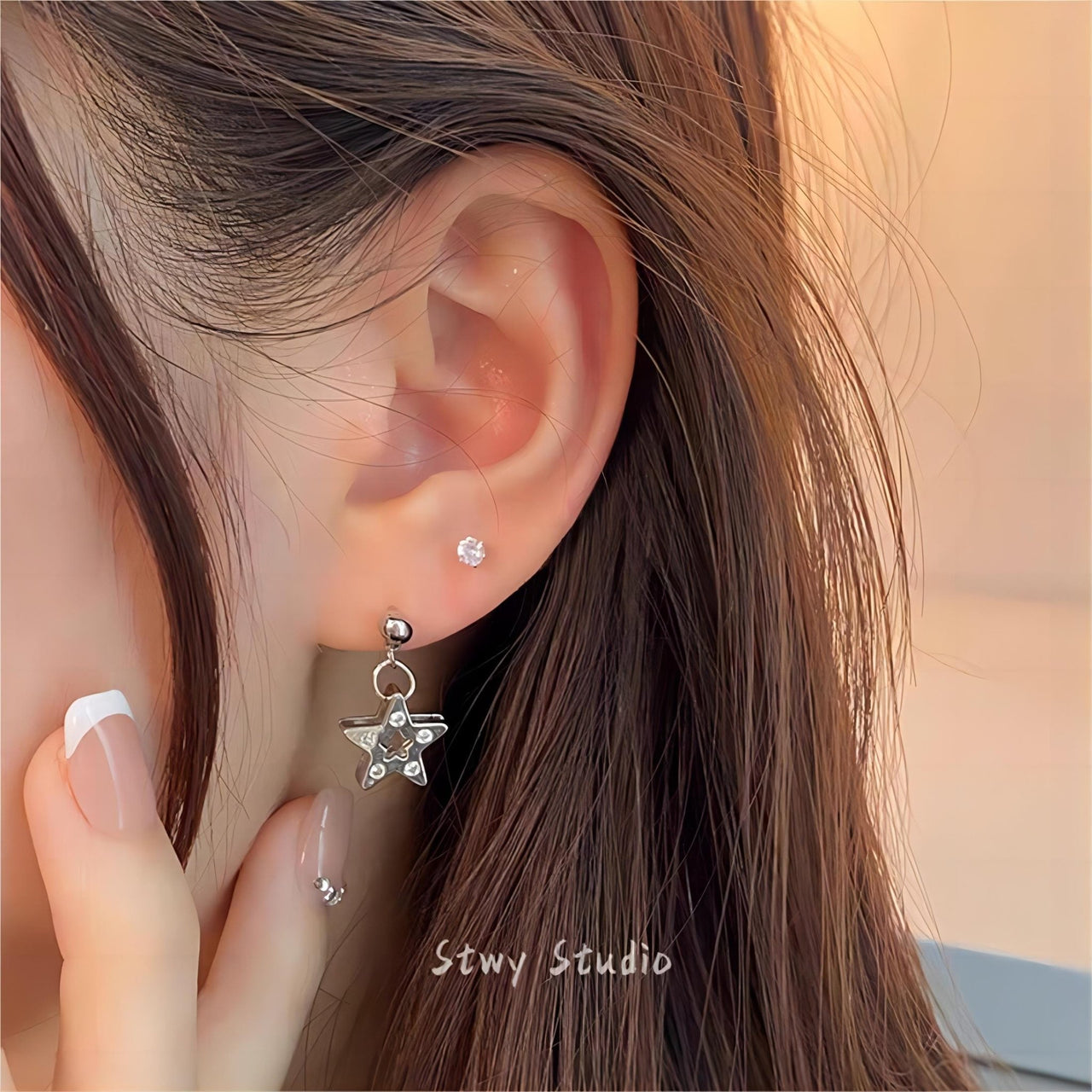 Chic CZ Inlaid Dangle Star Earrings - ArtGalleryZen