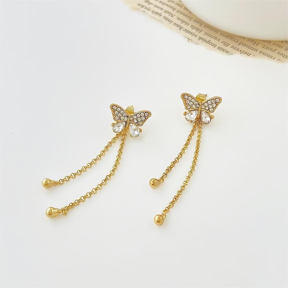 Chic CZ Inlaid Detachable Butterfly Tassel Earrings - ArtGalleryZen