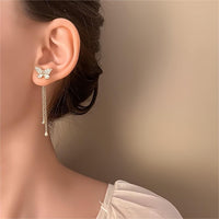 Thumbnail for Chic CZ Inlaid Detachable Butterfly Tassel Earrings - ArtGalleryZen