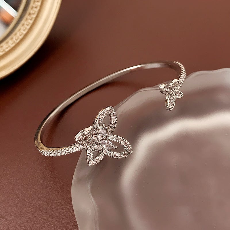 Chic CZ Inlaid Duo Butterfly Bangle Bracelet - ArtGalleryZen