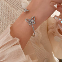 Thumbnail for Chic CZ Inlaid Duo Butterfly Bangle Bracelet - ArtGalleryZen