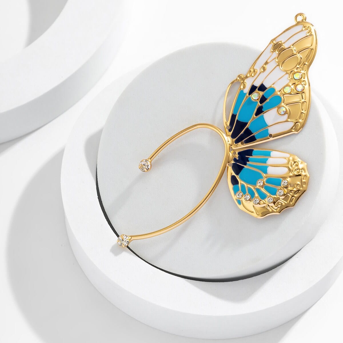 Chic CZ Inlaid Enamel Butterfly Ear Wrap Earring - ArtGalleryZen