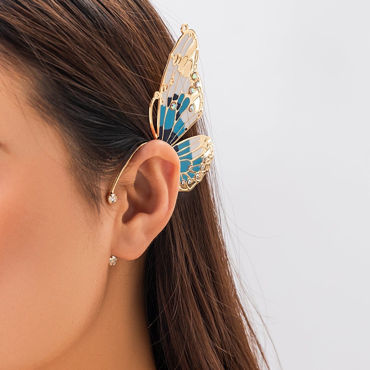Chic CZ Inlaid Enamel Butterfly Ear Wrap Earring - ArtGalleryZen