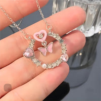 Thumbnail for Chic CZ Inlaid Enamel Butterfly Heart Ring Necklace - ArtGalleryZen