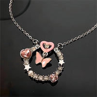 Thumbnail for Chic CZ Inlaid Enamel Butterfly Heart Ring Necklace - ArtGalleryZen