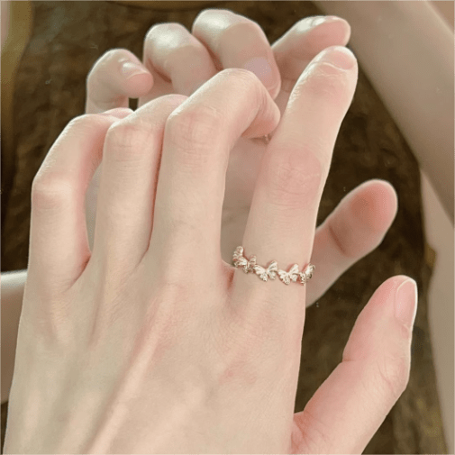 Chic CZ Inlaid Enamel Butterfly Open Ring - ArtGalleryZen