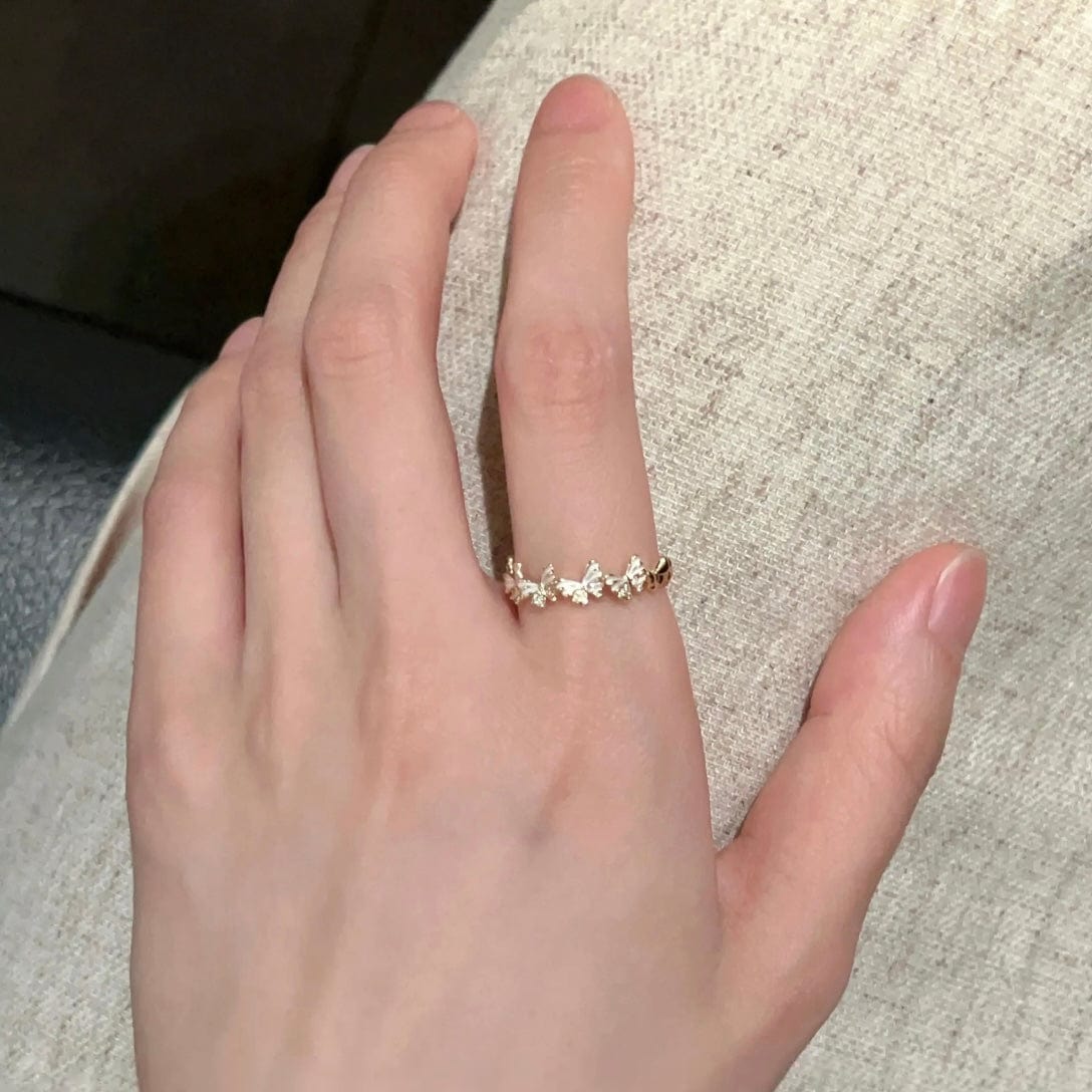 Chic CZ Inlaid Enamel Butterfly Open Ring - ArtGalleryZen